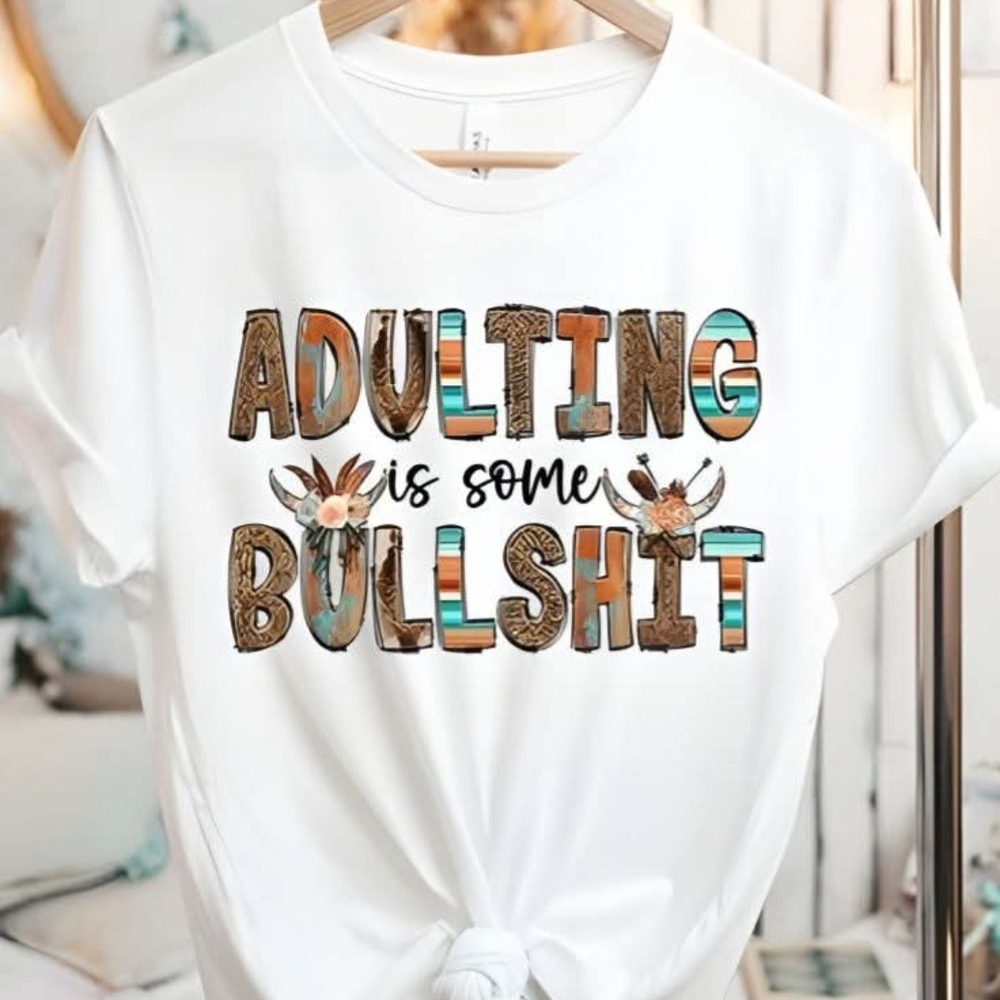 White Graphic Tee with Adult Text